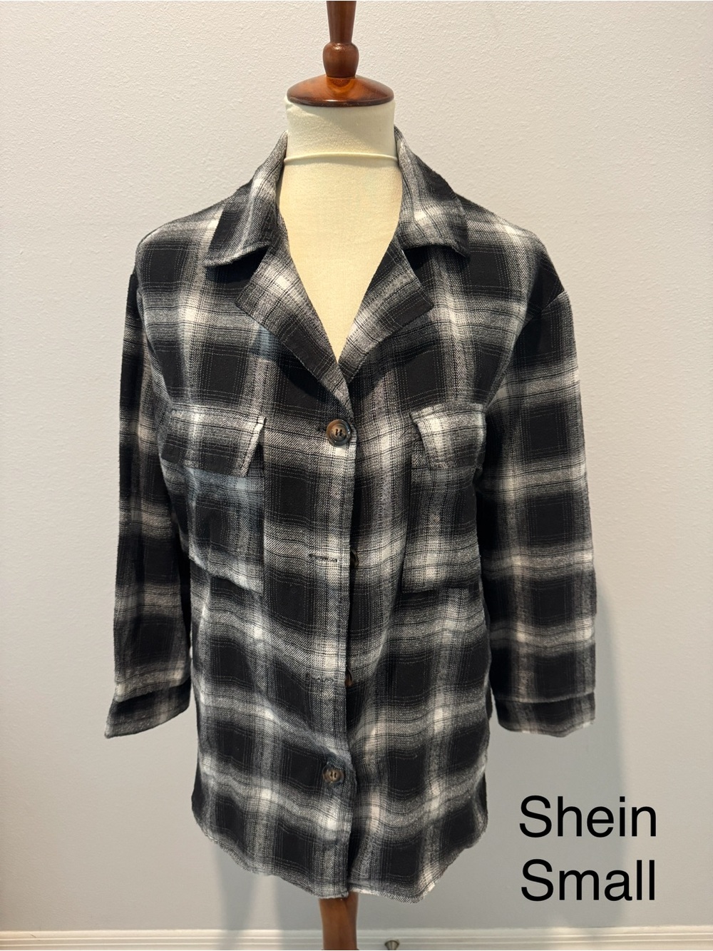 SHEIN Black & Gray Plaid Shirt Jacket